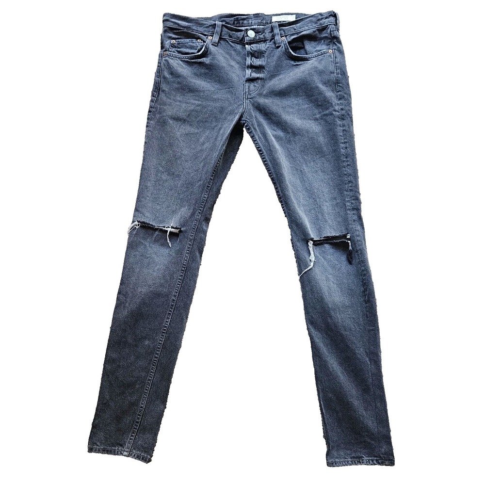 AllSaints Men's Cigarette Skinny Jeans Gray Distressed Ripped 32x31